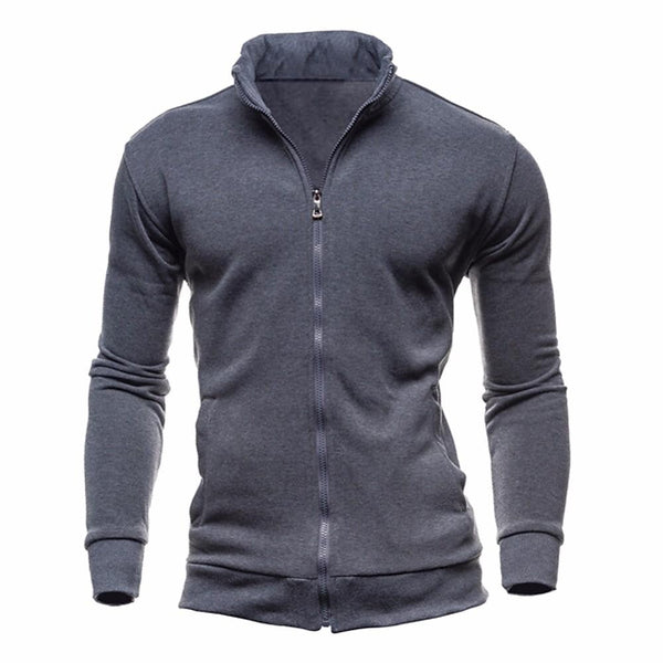 Men's Solid Color Zip-Up Collar Cardigan Sweater Jacket