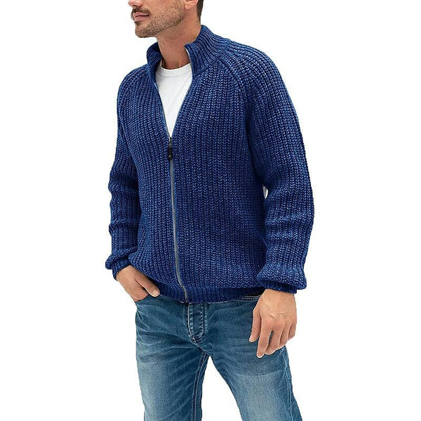 Men's Solid Color Turtleneck Zip Knit Cardigan