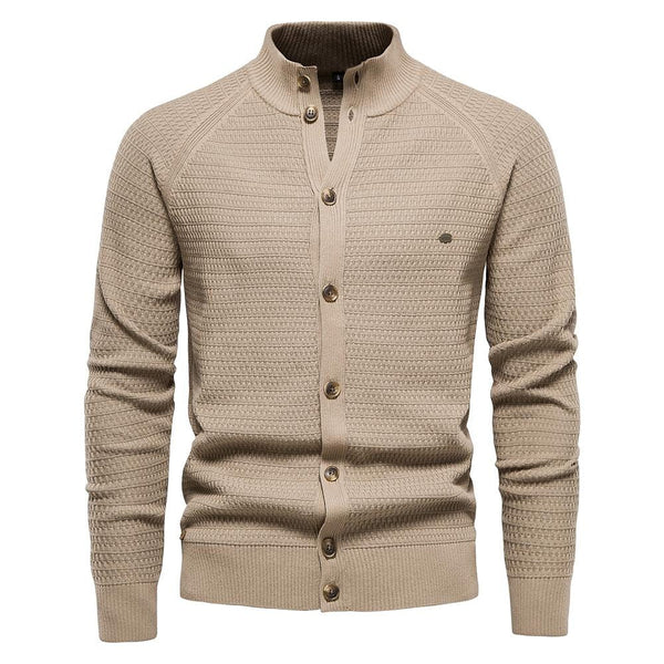 Men's Texture Pattern Stand Collar Knitted Cardigan