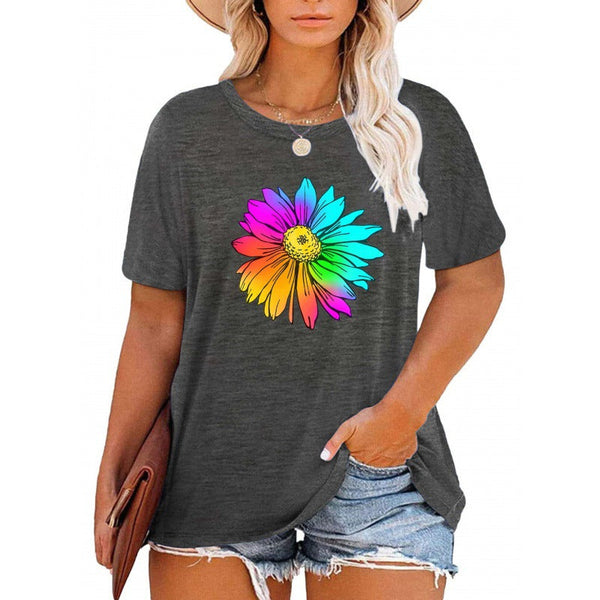 ✨Women V Neck Daisy Print Tees Casual T-shirts