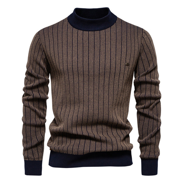 Men's Mock Turtleneck Striped Knit Pullover Sweater