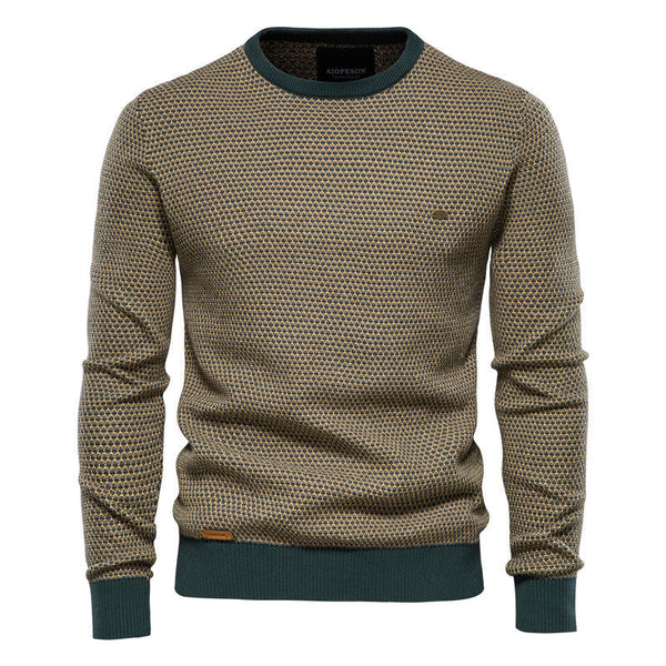 Men's Casual Warm Cotton Spliced Pullovers Crew Neck Sweater