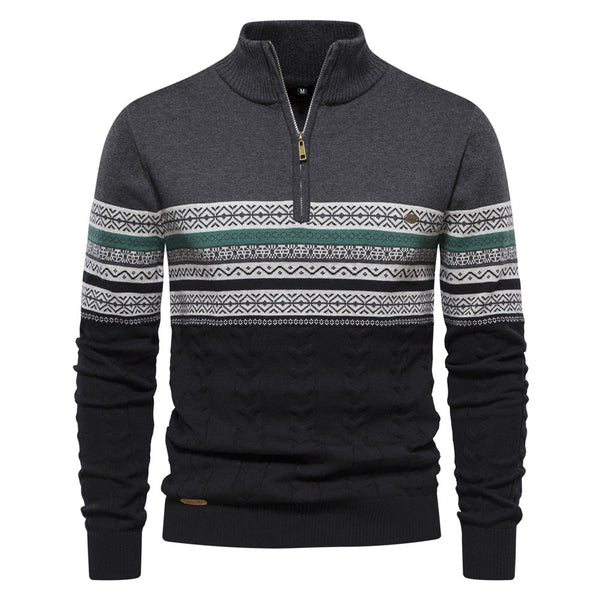 Men's Ethnic Patterns Casual Half-Zip Knit Sweater