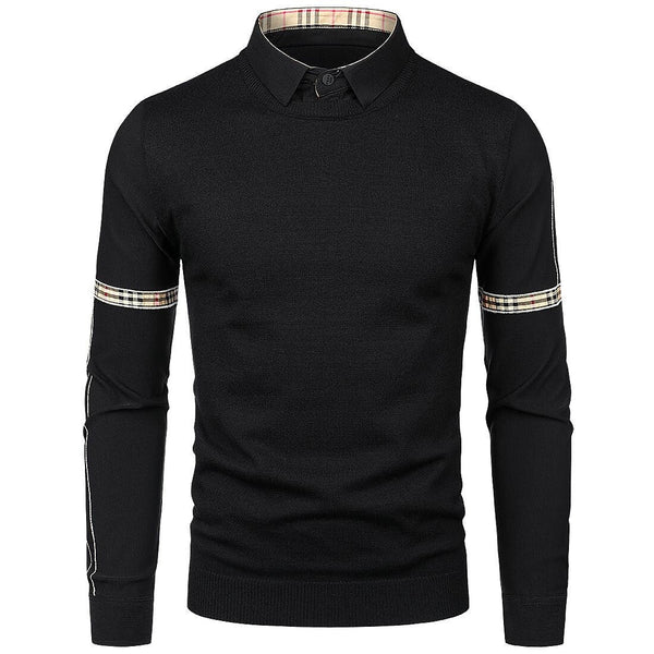 Men's Slim Patchwork Fake Two Piece Knit Sweater