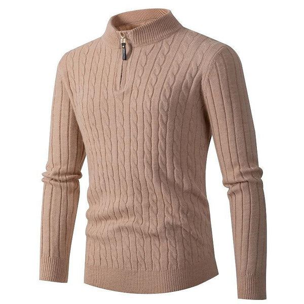 Men's Pullover Cable Half Zip Solid Color Stand Collar Sweater