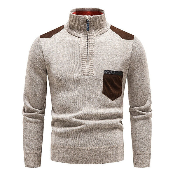 Men's Stand Collar Color Block Half Zip Fleece Pullover Sweater