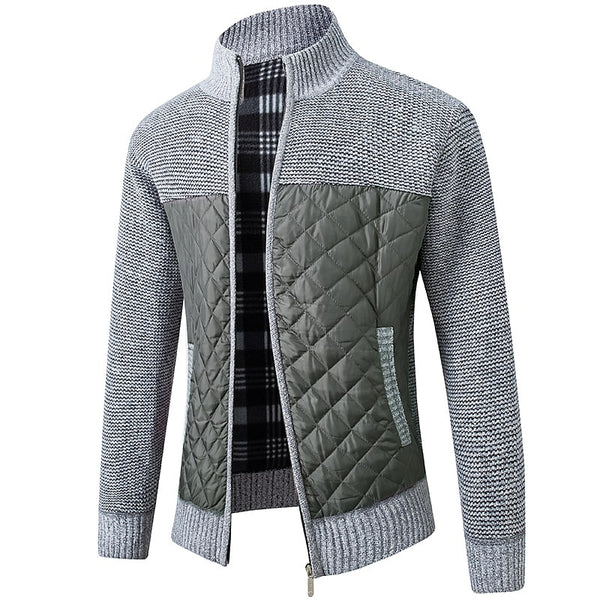 Men's Color Block Stand Collar Full Zipper Cardigan