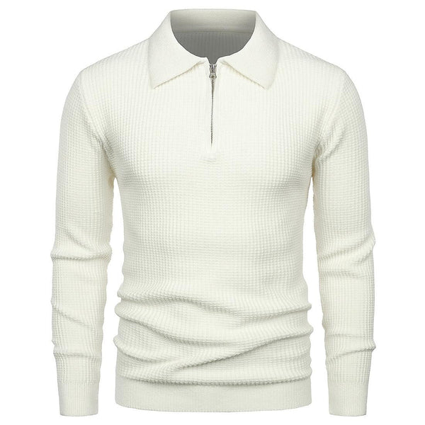 Men's Lapel Pullover Waffle Half Zipper Slim Fit Sweater