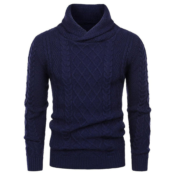 Men's Shawl Collar Cable Casual Slim Fit Long Sleeve Sweater